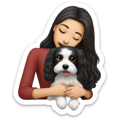 Dark-red-haired girl kiss her Maltese-Black-dog sticker