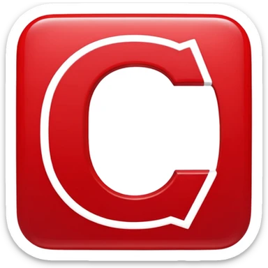 A bold white capital letter "C" centered inside a red rounded square, flat emoji design, glossy shiny light reflection on the top left, same style as 🅱️ emoji, simple and clean, transparent background, no extra elements sticker