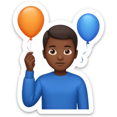 dark brown skin, orange sweater, hold blue balloon sticker