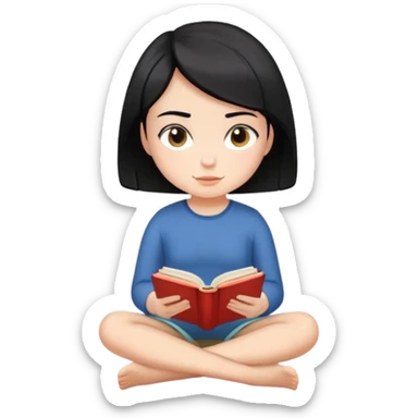 Girl with short hair sitting cross-legged reading an open book sticker