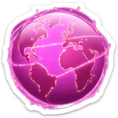 Pink and light pink, sparkly interconnected fiber optic, network, world globe   sticker