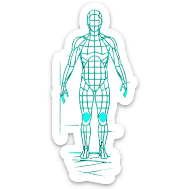 Human body silhouette with digital 3D scanning grid lines covering it, futuristic body scan sticker