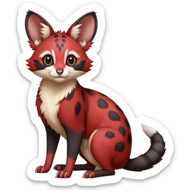Blood-Red, black-pointed, soft natural realistic romantic vintage antique divine beautiful elegant pretty precious cute young youthful  Fakémon-Pokémon-opossum-feline-mouse-serval-caracal-chinchilla-Minccino-Cinccino-Meowstic-rodent-hybrid-creature with a big fluffy bushy tail (full body) sticker