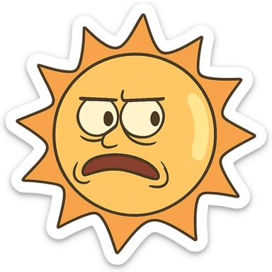 flat toon style sun with sunlight shining at its side sticker
