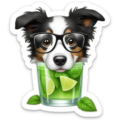 puppy border collie with glasses drinking mojito sticker