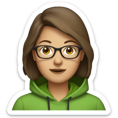 Mom with brown hair with glasses and green hoodie sticker