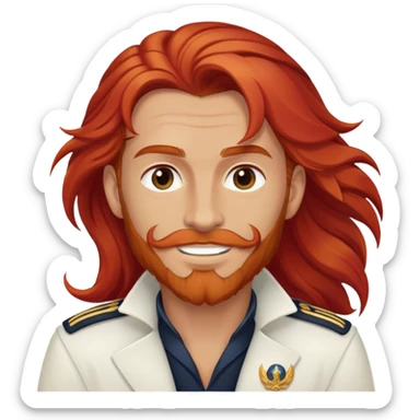a male boat captain with long red hair no beard  sticker