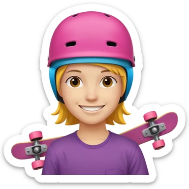 skater with skateboard and colorful helmet sticker