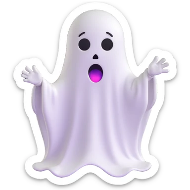 emoji dressed as a little ghost with a terrified expression sticker