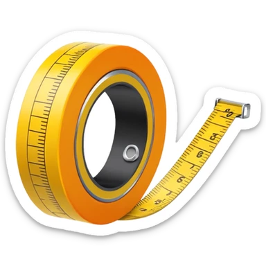 Flat vector illustration of a rolled measuring tape in yellow and orange color, simple bold outlines, minimal shading, emoji style, centered on white background. should look like emoji sticker