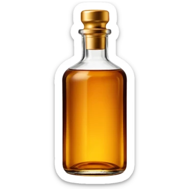 tall Ricard bottle with broad shoulders and narrow base, amber glass, short neck, metallic screw cap, warm golden-brown liquid, no label or text, iconic silhouette, soft lighting, transparent background, emoji scale sticker
