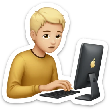 sujeto en su computadora con particulas de dinero alrededor sticker