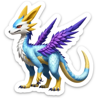 Colorful scaly flurry Latias-Sergal-Vernid-Lombax-Renamon-Zeraora-Bastet-Fakémon-hybrid-fusion-creature, full body sticker