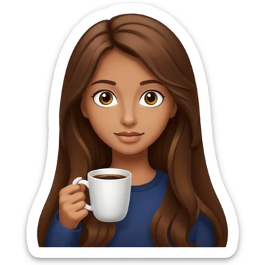 big dark eyes and tanned skin brown hair glamorous long hair with coffee  sticker