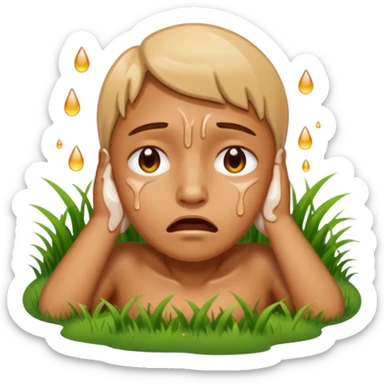 A person melting into the grass And crying  sticker
