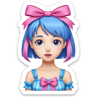 candy girl from candyland blue pink mixed hair with ribbon  sticker