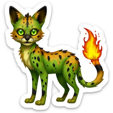 Eldritch green-fiery green-flamey Dark-deep-blackish-Greenish Zombie-serval, full body sticker