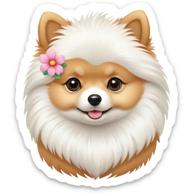 A cute  little pomeranian and flower sticker