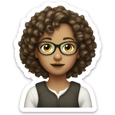 a girl with brown curly hair and greenish eyes that wears white glasses  sticker
