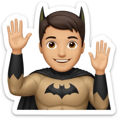 Make a man with brown eyes and dark hair in a Batman costume waving "hello" sticker