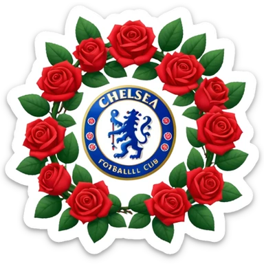 Chelsea football club logo in a wreath of red roses sticker