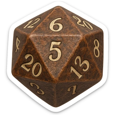D20 dice, detailed, classic tabletop gaming style, realistic texture, intricate numbers sticker
