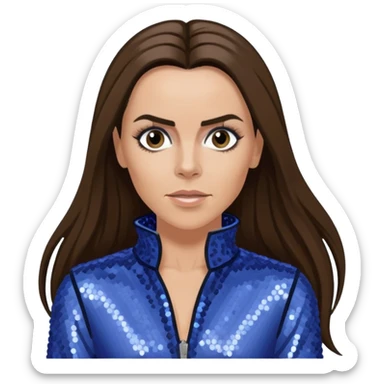 Mel C from Spice Girls with long dark brown ponytail hair, perwinkle sequin outfit, light skin sticker