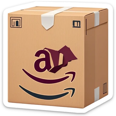 Amazon package with burgundy amazon logo sticker