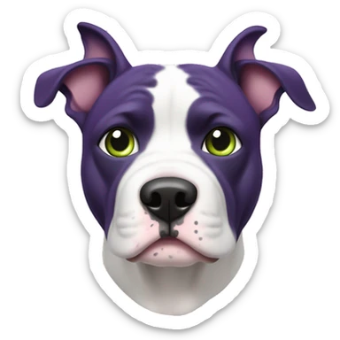 The American bullie is purple in hue with ears, a white spot on the muzzle and green eyes sticker