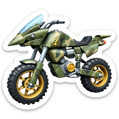 a 4-wheel camouflage army massive mech motorcycle shooting forward side-hill active suspension enemy mech off-road racing motorcycle  sticker
