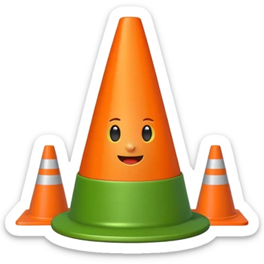 green tank squashing a traffic cone under its treads, emoji style sticker