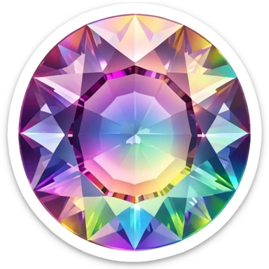 Faceted round mystic quartz with holographic rainbow effect and brilliant shine sticker