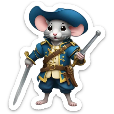 Mouse dressed like a musketeer yielding a sword sticker