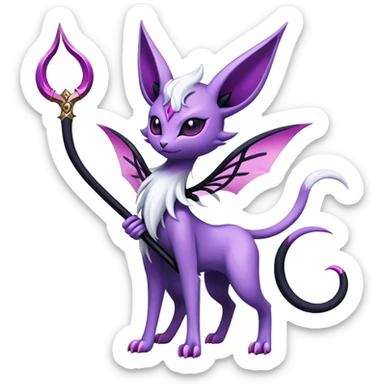 Shiny Exotic Badass Mystical Mysterious Gothic Espeon-Absol-Pokémon-Fakémon-hybrid-creature (full body) with a scythe-shaped-tail sticker