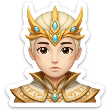 DnD character. The composition is centered, ensuring perfect symmetry and alignment. The character's head and entire outfit are shown. The character's outfit is not half but fully visible. sticker