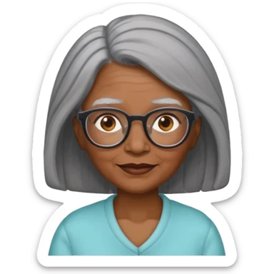 emoji of a black grandma women with long black and gray hair with glasses and brown eyebrows sticker