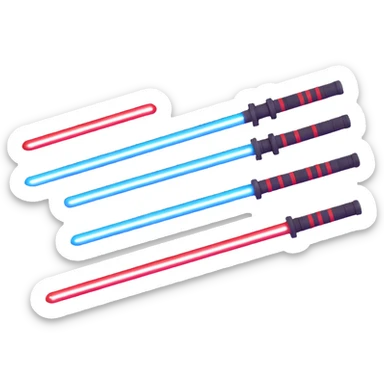 two lightsabers, one blue and one red sticker