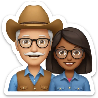 White brown cow boy with glasses and mustache with black girl sticker