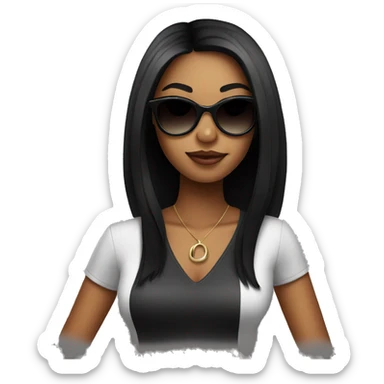 Cool black hair girl in stylish sunglasses  sticker