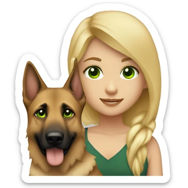 girl with green eyes, blond hair and a german shepherd sticker