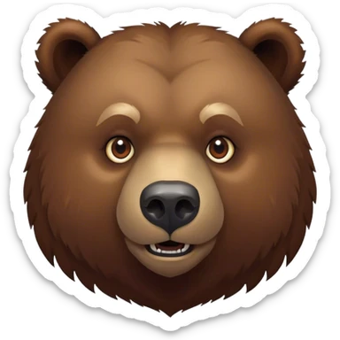 Cinematic Noble Grizzly Bear Portrait Emoji, Poised and regal, with a massive, powerful build and a thick, rugged deep brown fur, piercing deep-set soulful eyes, Simplified yet sharp and sophisticated features, highly detailed, glowing with a soft, dignified glow, high shine, intelligent and formidable, stylized with an air of untamed wilderness, focused and attentive, soft glowing outline, capturing the essence of a watchful and commanding guardian, so majestic it feels as though it could lumber out of the screen with effortless authority! sticker