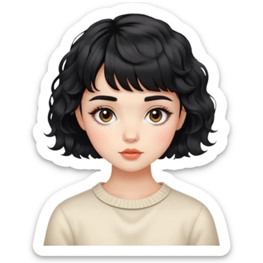 Gorgeous french woman short french haircut tousled wavy hair short baby bangs black hair Amelie Beautiful Blushing Petite Girl with beautiful hair aesthetic sticker