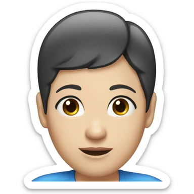 A head and shoulders shot of a 50 year old caucasian woman with short black hair, blue eyes wearing a tshirt. sticker