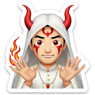 an asian male bride with the face of devil in wedding dress sticker