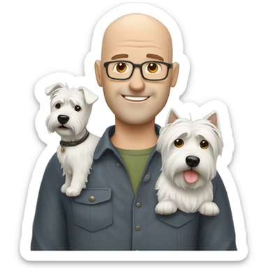 balding man with west highland terrier sticker
