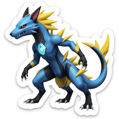 Edgy futuristic Manectric-Zeraora-Salandit-Renamon-fusion sticker