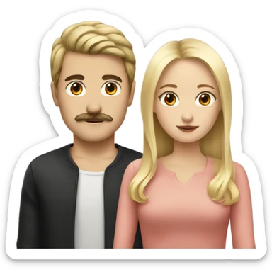 Blonde girl with dark brown haired white boy with mustache sticker