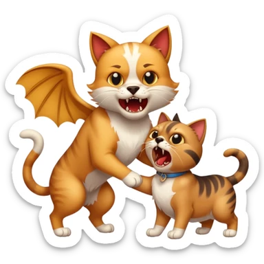 Cat and dog fighting sticker