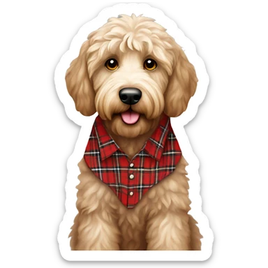 Labradoodle in a white an red tartan shirt sticker