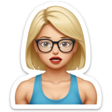 Girl, glasses, biting lips, muscular, pulling off tank top sticker